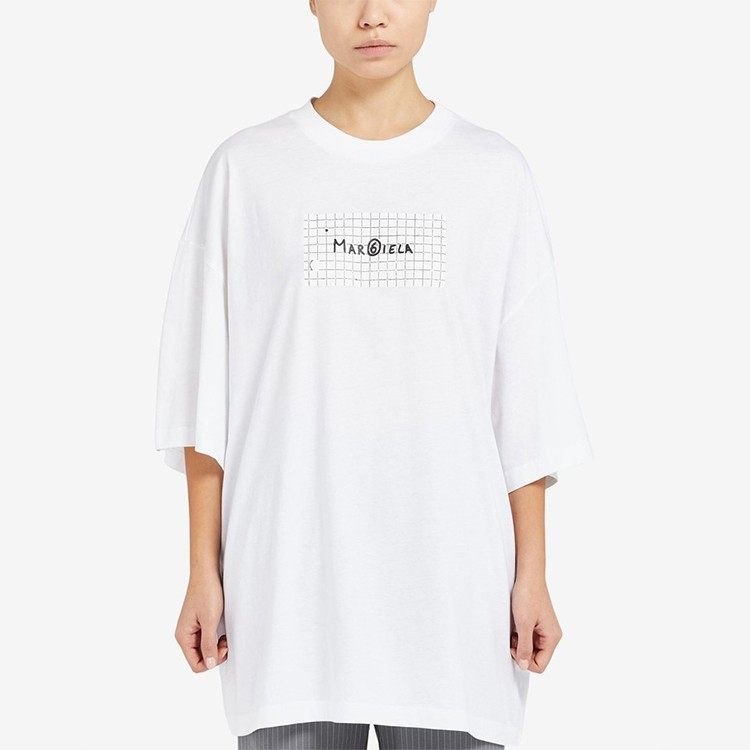 现货 Maison Margiela logo格子印花圆领 oversized短袖T恤女双色