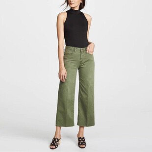 清仓L 女蓝绿色 AGENCE泫雅高腰毛边显瘦长宽松九分阔腿老爹牛仔裤