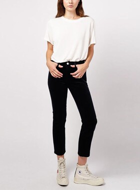 清仓现货 Goldsign 高腰黑色百搭灯芯绒宽松九分低档直筒牛仔裤女