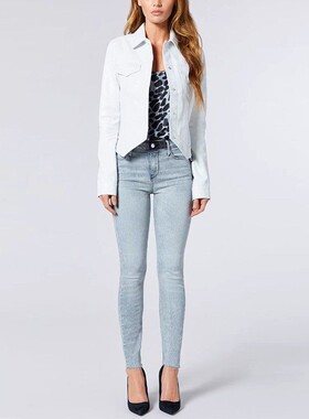 清仓现货 RtA denim高腰雪花浅灰色毛边显瘦紧身直筒小脚牛仔裤女