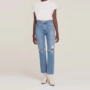 女潮三色 泫雅中腰破洞拉丝宽松老爹九分直筒牛仔裤 现货 AGOLDE