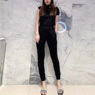 现货 RtA denim Sydney 黑色百搭显瘦松紧腰刺绣LOGO羊毛休闲裤女