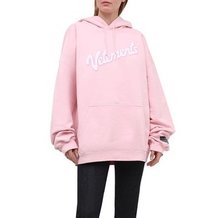 国内现货 Vetements雪糕字母贴标显瘦宽松抽绳连帽卫衣男女浅粉色