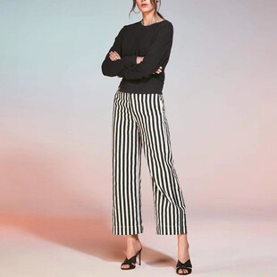 女 泫雅高腰蓝白色竖条纹显瘦宽松老爹九分阔腿牛仔裤 现货 MOTHER