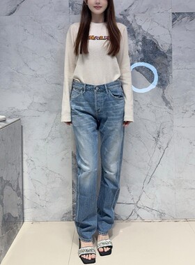 国内现货 Goldsign 中腰中蓝色显瘦显腿长磨损九分直筒牛仔裤女潮