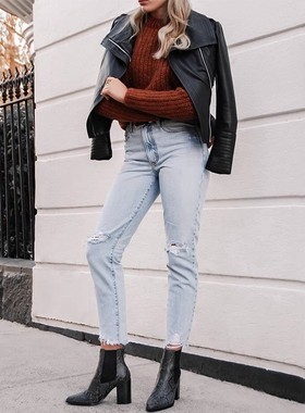 清仓现货Nobody Denim超高腰浅蓝色破洞宽松老爹九分男友牛仔裤女