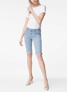 国内现货 J Brand 中腰 修身浅蓝色毛毛边卷边牛仔自行车中短裤女