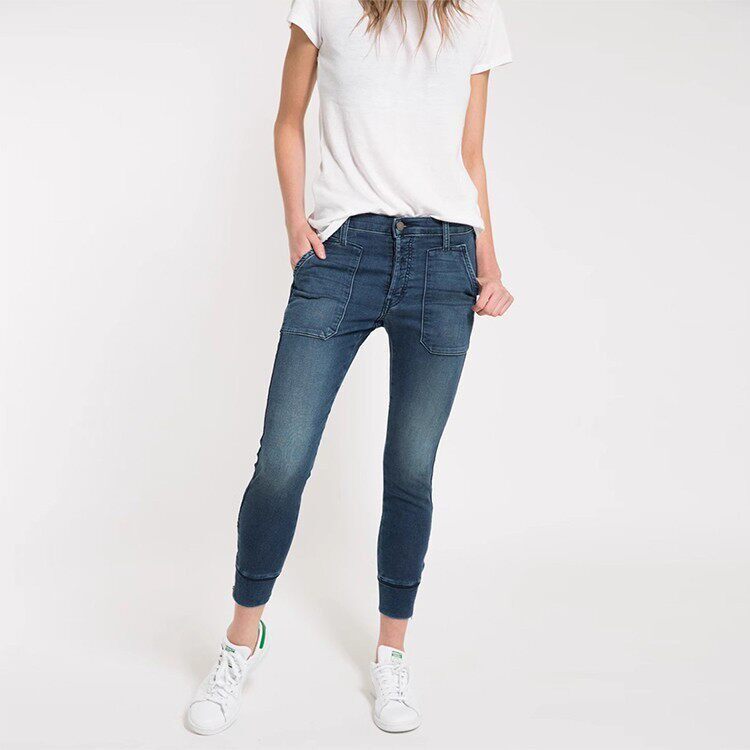 现货 Fidelity 中蓝色百搭时尚贴袋裤脚拉链显瘦紧身小脚牛仔裤女