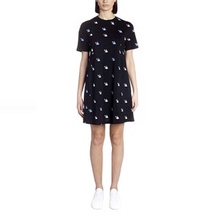 现货 McQ 麦昆经典蓝白燕子黑色宽松显瘦高腿长短袖T恤式连衣裙潮