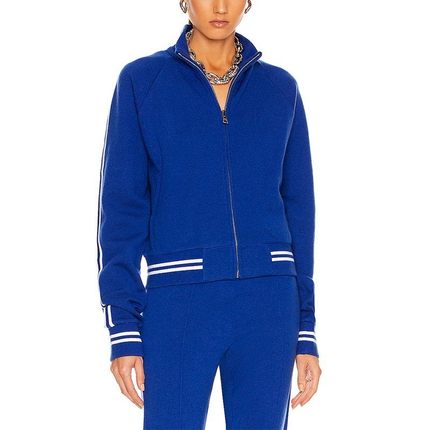 现货 RtA denim imani双条纹显瘦宽松立领拉链短卫衣外套女潮蓝色