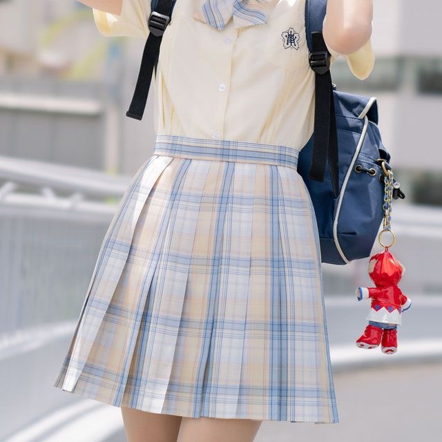 胖头鱼jk制服黄色格裙正品海盐薄荷女学生夏季百褶裙日系
