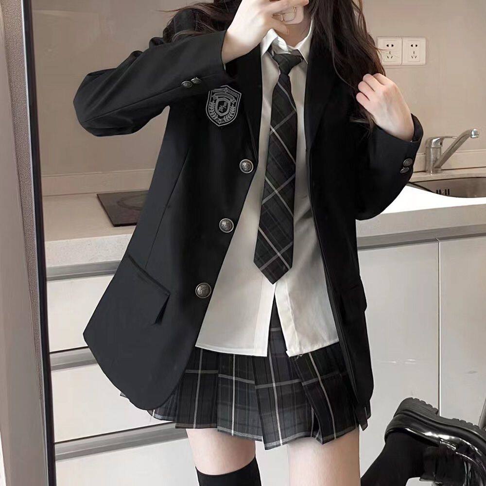 原创正版女西装外套学院风校供感三粒扣黑西服jk制服秋冬套装外套