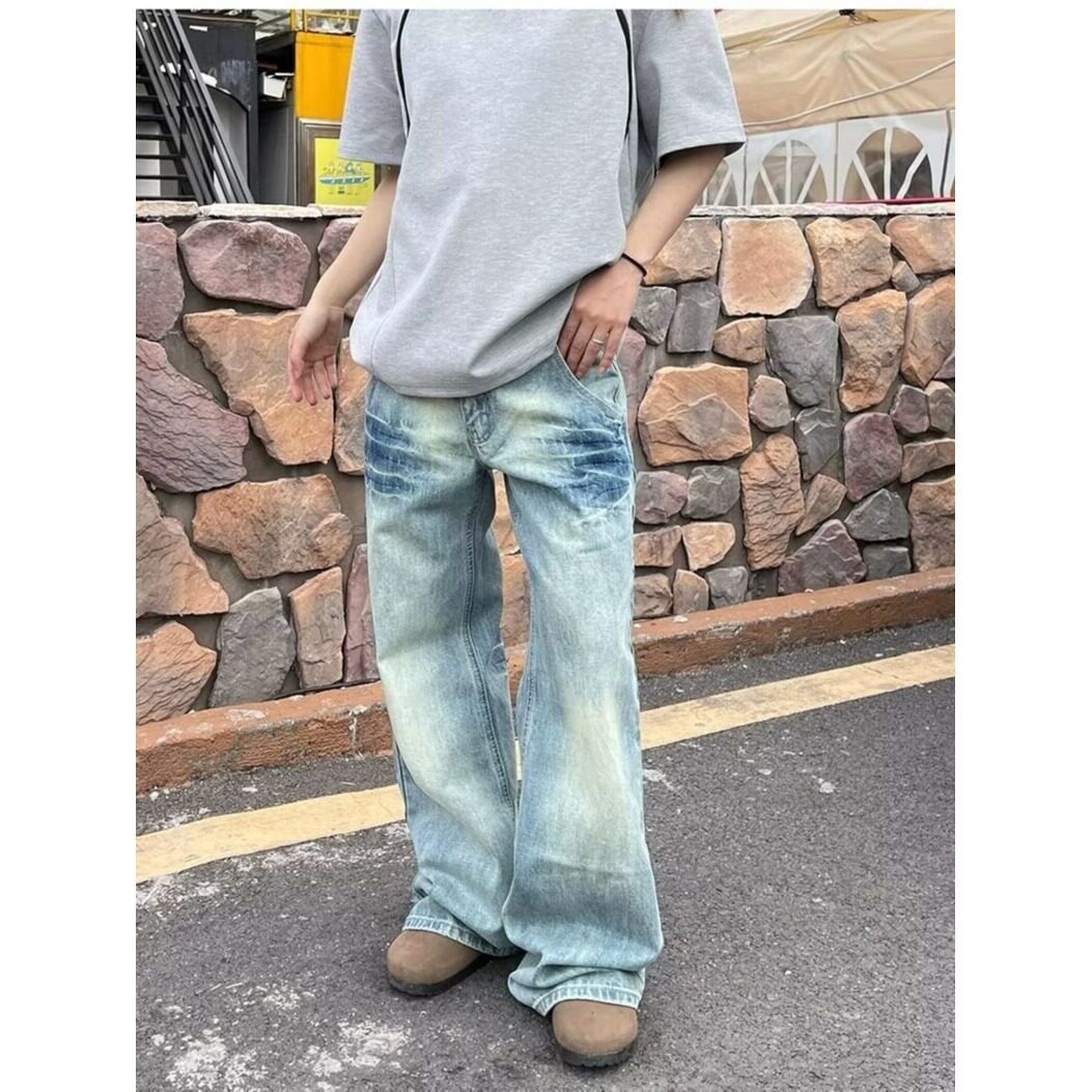 时尚ins简约潮流日系原宿百搭气质流行文艺慵懒牛仔裤男女情侣款