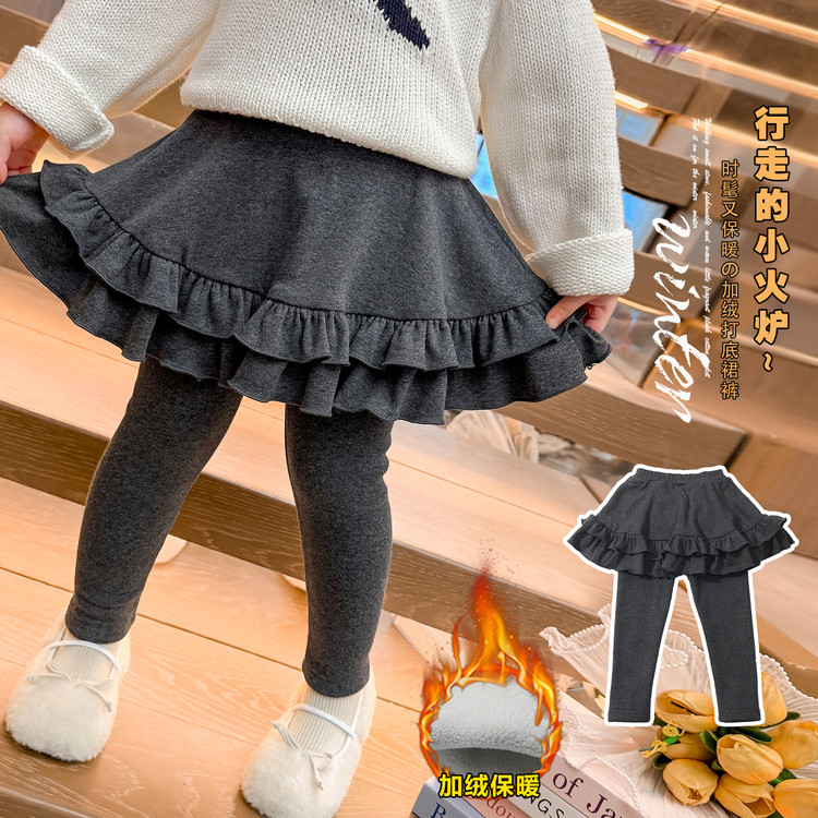 棉棉微弹冬季女裤子加绒加厚保暖儿童毛毛鞋女童2024新款秋冬季