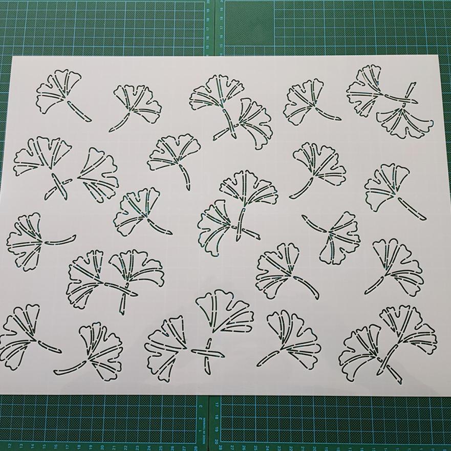 114 银杏叶刺绣刺子绣镂空画图模板diy 拓图描图工具杯垫茶垫茶席