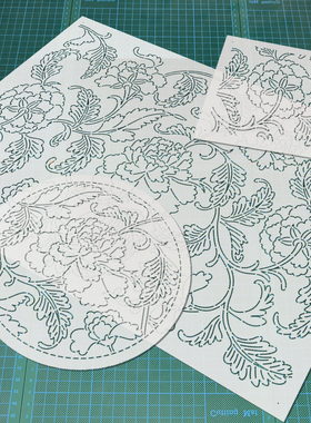 294本店古美复原二创 牡丹缠枝纹样刺绣镂空画图模板描图拓图工具