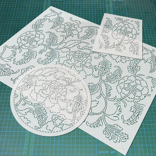 294本店古美复原二创 牡丹缠枝纹样刺绣镂空画图模板描图拓图工具