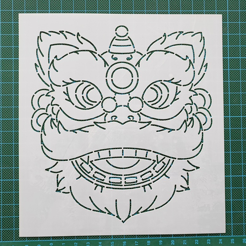 148 醒狮头国潮 刺绣刺子绣镂空画图模板diy描图工具模版绘图