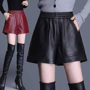 绵羊皮皮裤女2025春秋季新款大码高腰皮短裤外穿百搭打底靴裤子