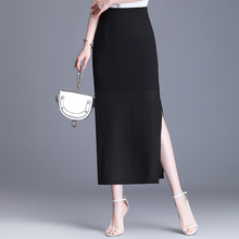雪纺半身裙女夏季2025新款高腰中长款直筒显瘦开叉垂坠感包臀裙薄