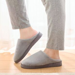 秋冬季 居家保暖地板防滑简约纯色情侣室内棉拖男女 珊瑚绒棉拖鞋