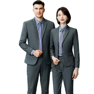 深灰色西装男女款4S店汽车销售物业管理行政商务工作西服马甲套装