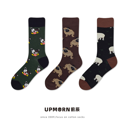 前辰卡通动物秋季纯棉大码中筒袜