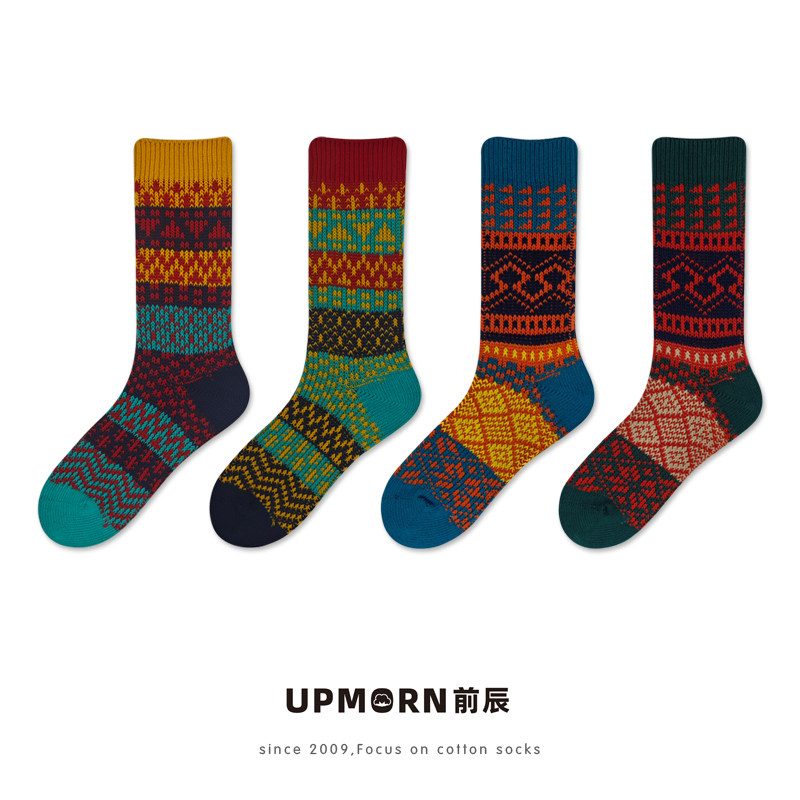 无骨秋冬季厚款中筒袜子潮男女机车袜纯棉长袜复古民族风工装靴袜