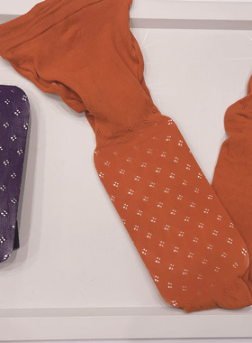 日本制，棉感针织镂空连裤袜 橙色紫色连裤袜