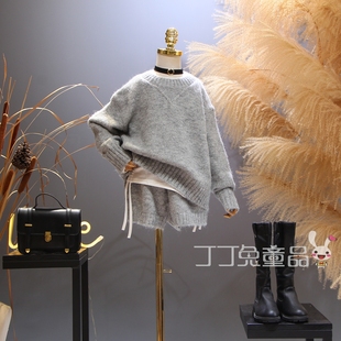 欧美女童装春秋季宽松针织毛衣短裤套装韩版中大童洋气公主休闲潮