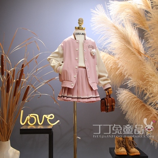 欧美女童装春秋季洋气刺绣棒球套裙韩版中大童新品运动休闲两件套