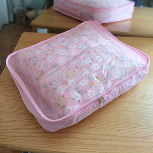 特价尾货~滑溜手感粉色大号衣物收纳袋~带手提出差旅行衣物分类袋