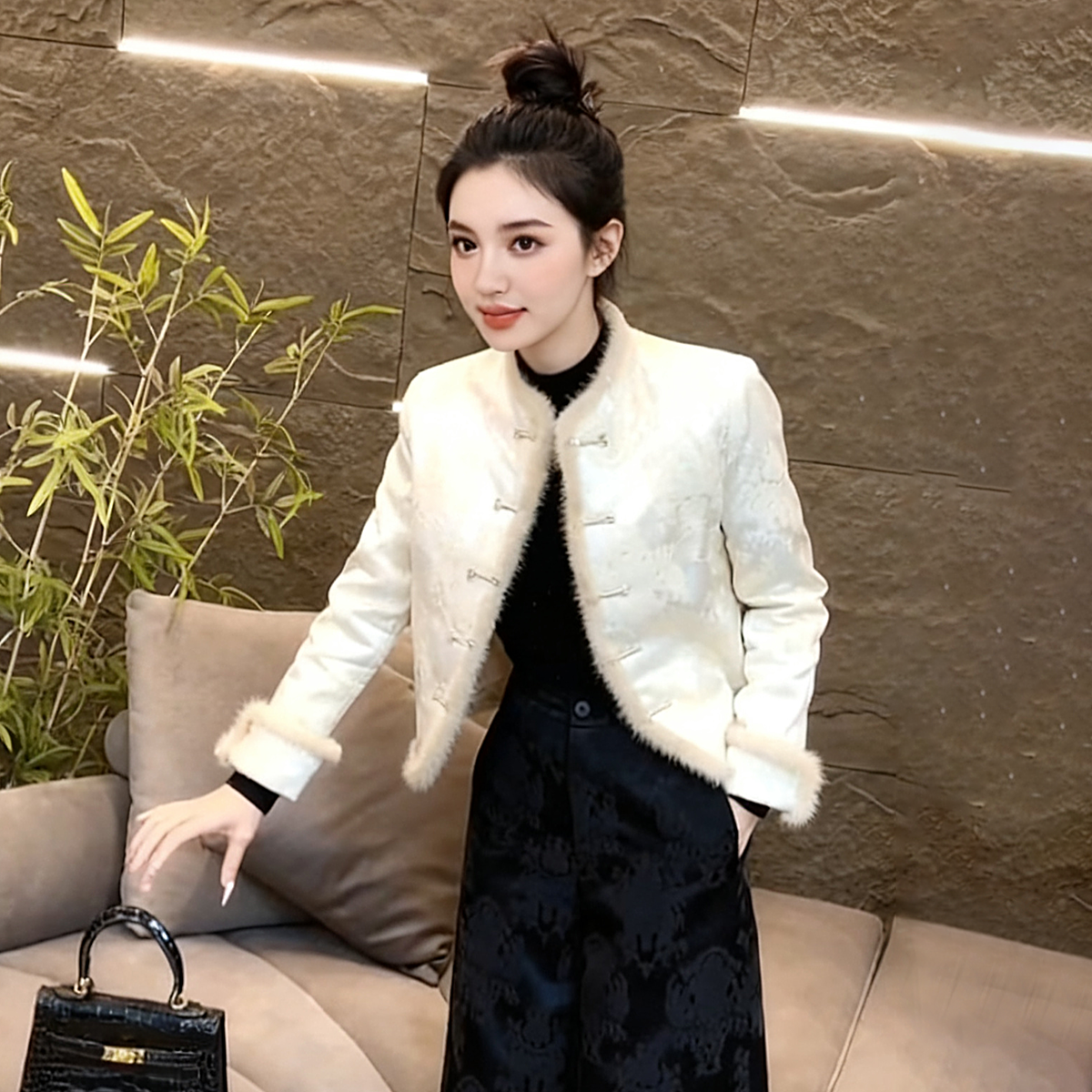 高级感棉服套装女冬新中式两件套