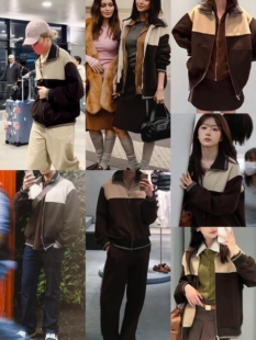 秀款 牛货M1U外贸尾客供重磅面料垂感咖色复古运动风套装 情侣款