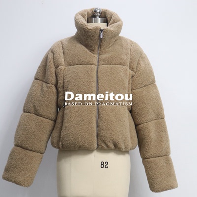 外贸保真订单欧美轻奢品牌M*K尾~厚实保暖外套棉服羊羔毛立领短款