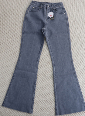 牛仔天花板！土耳其bossa面料riri瑞士拉链蓝灰色微喇牛仔裤长裤