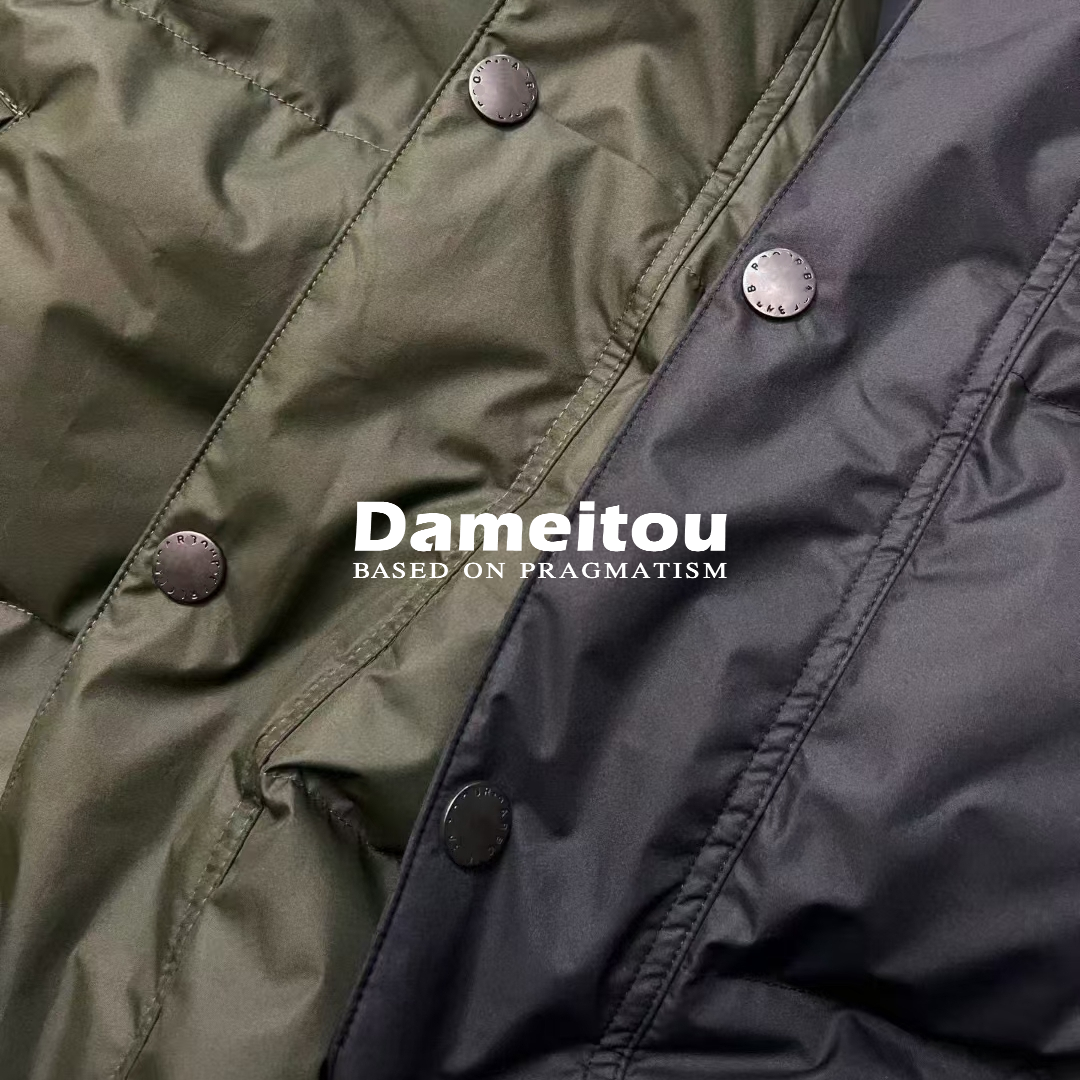 男女同款英国小众BAR尾~厚实廓形灯芯绒领可拆卸帽鹅绒羽绒服防水