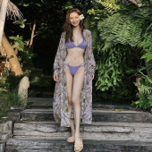 温泉度假泳装 紫色比基尼性感辣妹绑带三点式 泳衣女明星同款 大渔