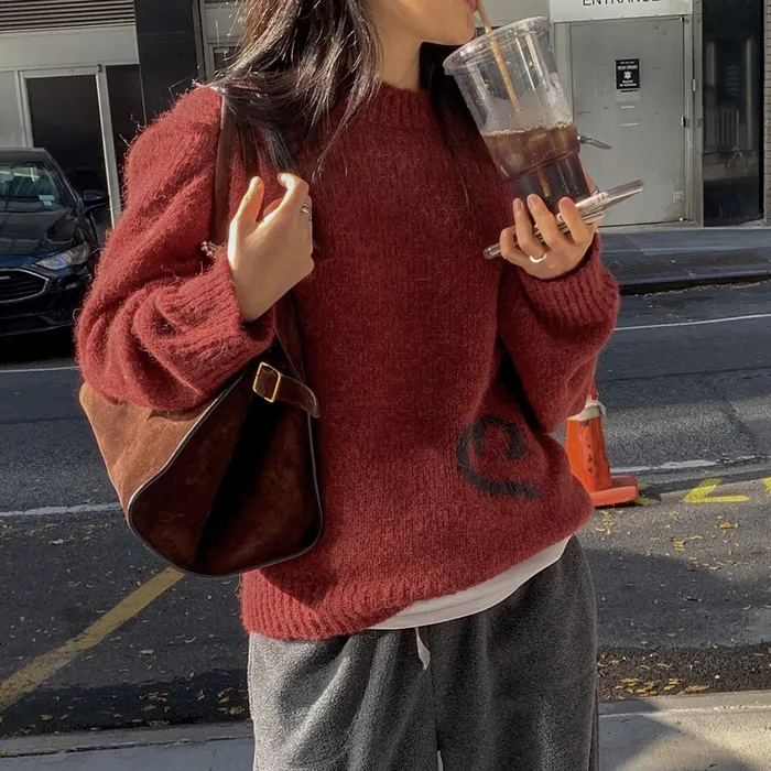 韩国正品直邮设计师品牌HAAG25秋冬爱心字母休闲毛衣