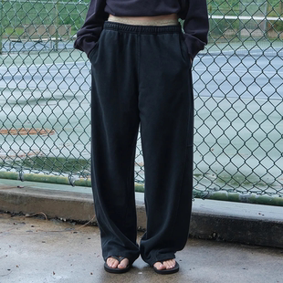 女黑色阔腿长裤 直邮简约松紧腰宽松休闲裤 显瘦 low正品 韩国代购