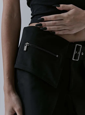 韩国设计师品牌TREEMINGBIRD25秋叠穿裹身腰带长裤