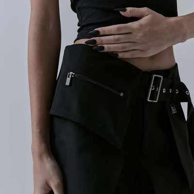 韩国设计师品牌TREEMINGBIRD25秋叠穿裹身腰带长裤