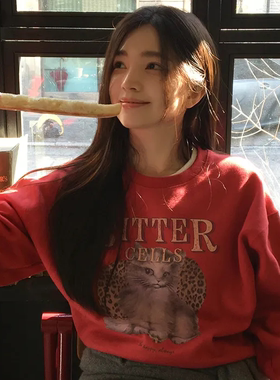 韩国正品直邮设计师品牌25秋冬BITTERCELLS猫咪圆领休闲T恤