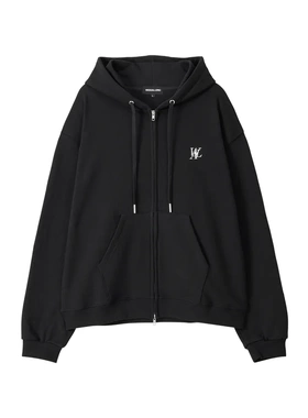 韩国WOOALONG 经典款logo字母刺绣双拉链连帽外套 男女同款