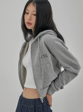 韩国设计师品牌ACOVER25秋冬新品连帽拉链短款卫衣外套