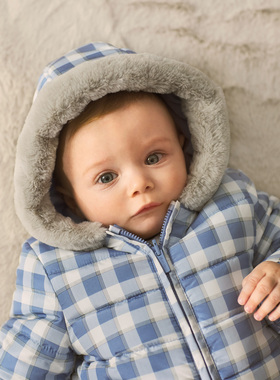 现货西班牙mayoral麦悠男婴秋冬两面穿连帽拉链周岁棉衣保暖外套