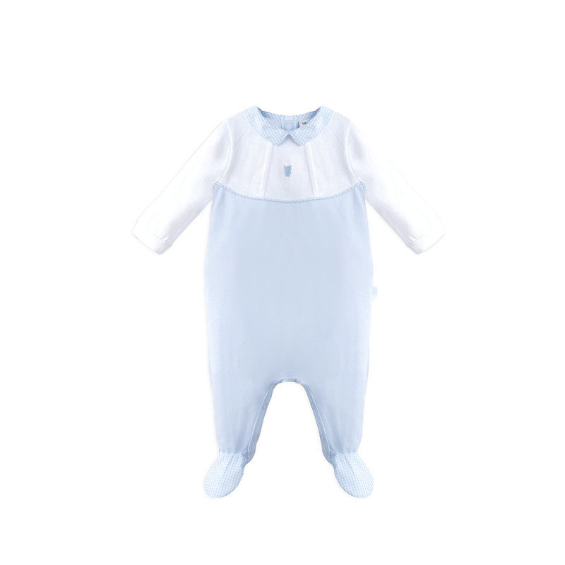 现货西班牙Tutto piccolo男婴幼童春夏装蓝色纯棉开档包屁连体衣