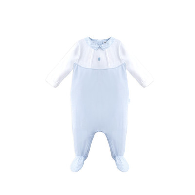 现货西班牙Tutto piccolo男婴幼童春夏装蓝色纯棉开档包屁连体衣