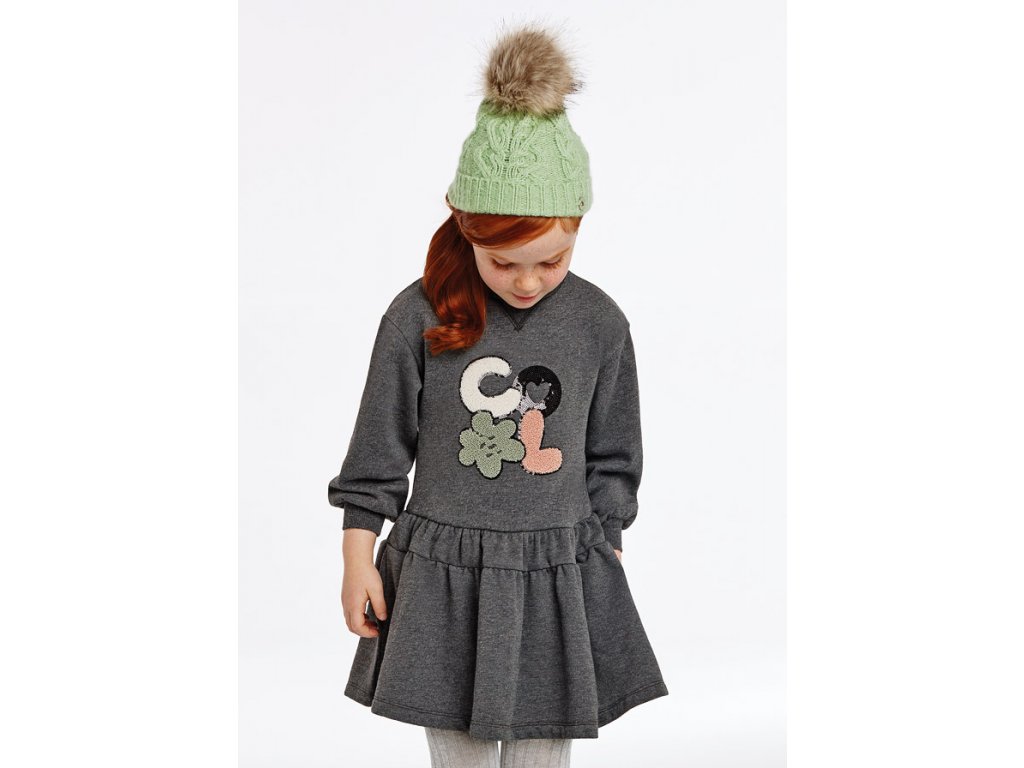 现货西班牙mayoral麦悠女中童秋冬装灰色英文亮片公主保暖连衣裙