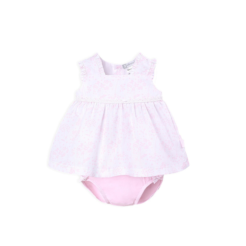 现货西班牙Tutto piccolo幼小女童春夏粉色印花棉连衣裙短裤套装